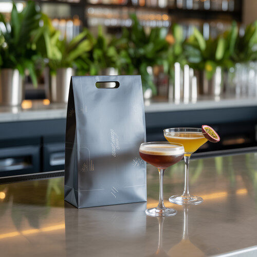 alt_text: Elegant Bag-in-Box cocktails showcased in a modern bar, highlighting sustainability and sophistication.