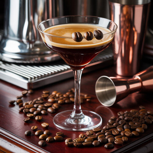 alt_text: Elegant Espresso Martini cover, featuring diverse coffee beans, sleek glass, and a cozy bar ambiance.