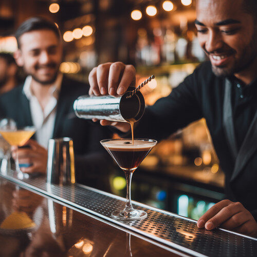 alt_text: A vibrant restaurant scene showcasing attentive staff serving drinks, highlighting efficient hospitality.